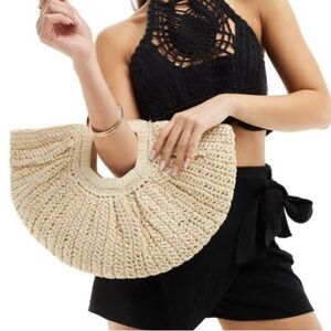 Half Moon Clutch, Woven Crochet Raffia Beach, Boat Summer Bag (Resort) Ramla